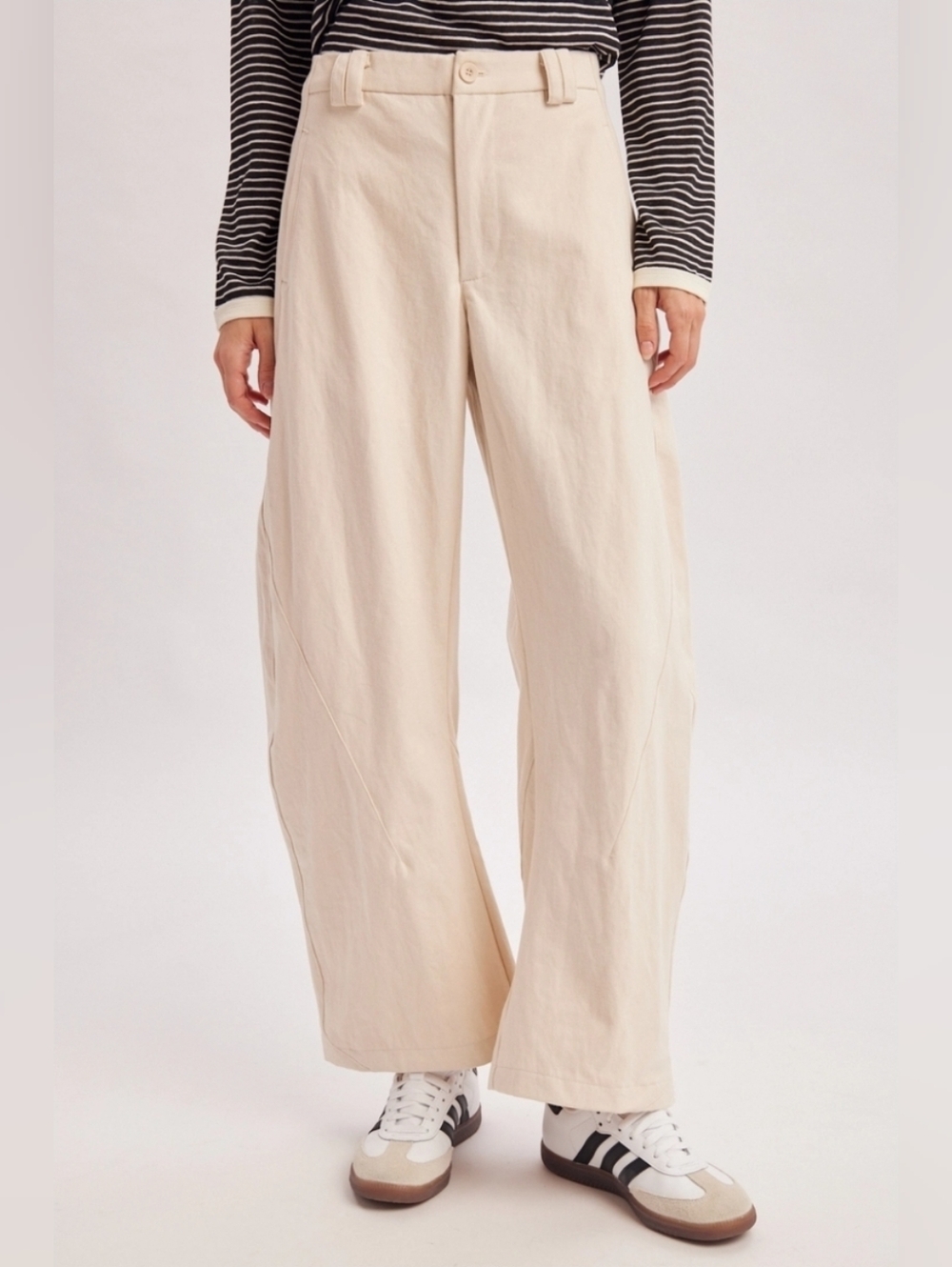 Washed Chino Trousers Pants Wide Leg High-Rise in Cream